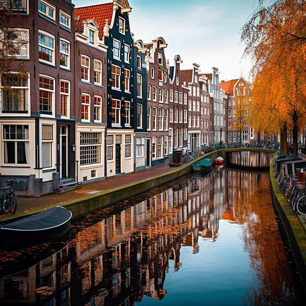 Un canal con un barco en el agua en Amsterdam