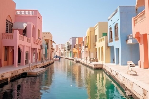 Foto un canal en una ciudad con edificios coloridos