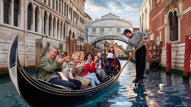 canal de Veneza com turista em gôndola