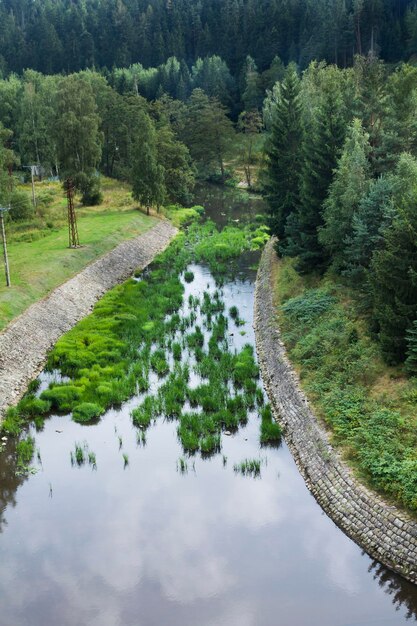 Canal del río con reflejo de nubes