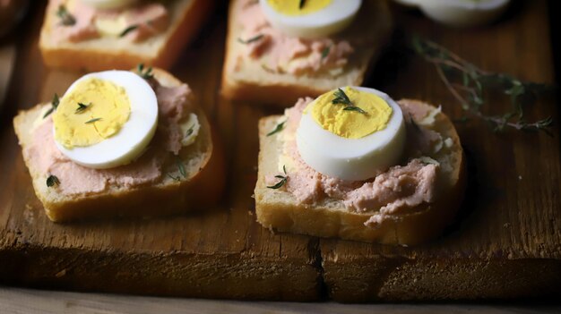 Canape mit Dorschrogen und Ei