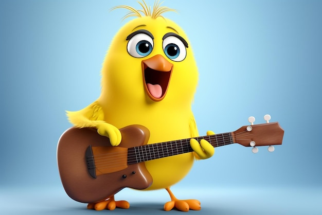 canario amarillo tocando la guitarra