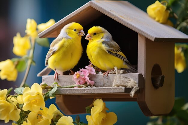 Foto canários harmoniosos criando melodias melódicas num encantador aviário