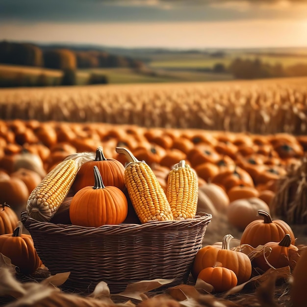 una canasta de calabazas con una calabaza en el fondo