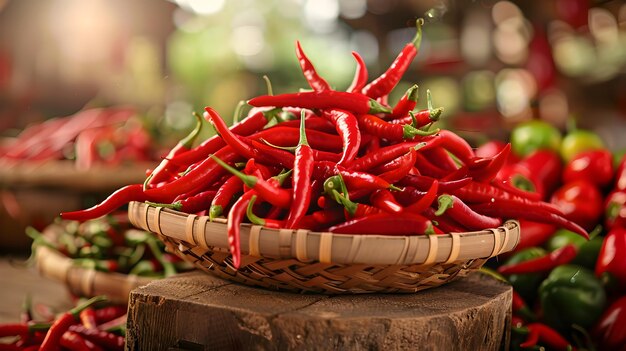 Foto una canasta de chiles rojos ardientes