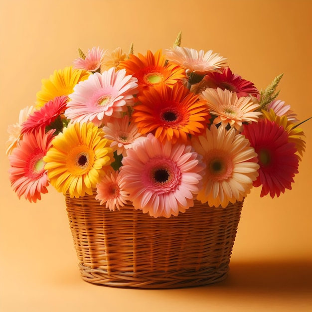 Foto una canasta de coloridas margaritas gerbera conocidas por sus vibrantes tonos y flores duraderas aisladas