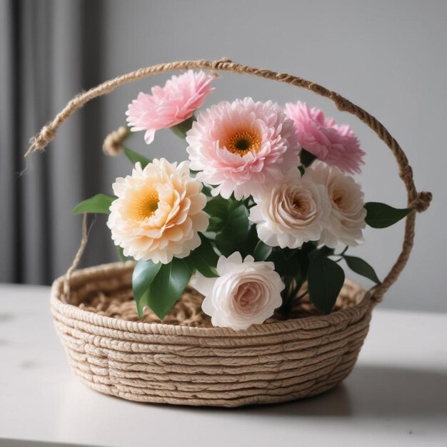 Foto una canasta de flores con una canasa de flores en una mesa