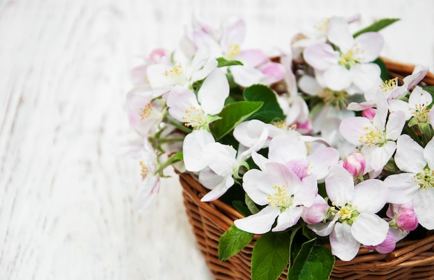 Canasta con flores de manzana.