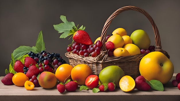 Foto una canasta de frutas con un montón de frutas en ella.