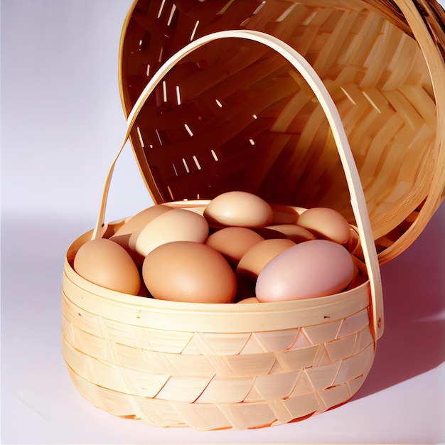 Una canasta de huevos está sobre un fondo blanco con las palabras "el nombre" en la parte inferior.