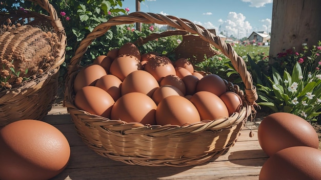 Una canasta de huevos de gallina