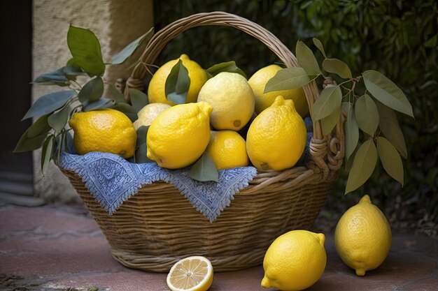 canasta con limones ai generativo