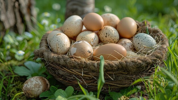 Una canasta llena de coloridos huevos de Pascua