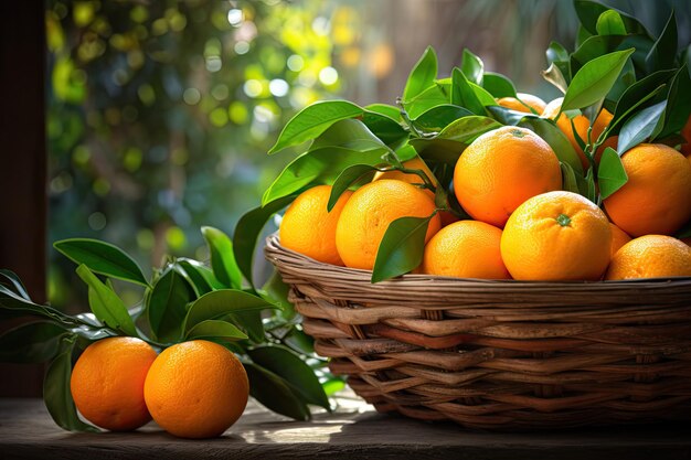 Una canasta llena de frutas de naranja