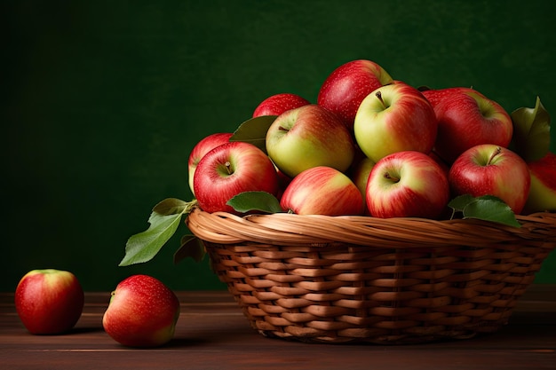 Foto una canasta llena de manzanas rojas recién cosechadas