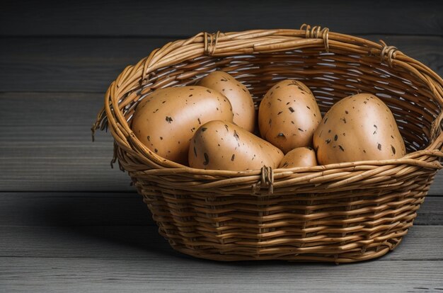 Una canasta de madera llena de patatas