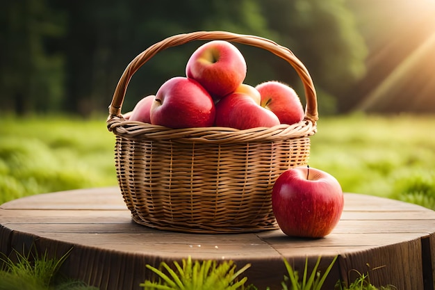 Una canasta de manzanas en una mesa