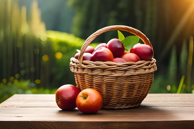 Una canasta de manzanas en una mesa