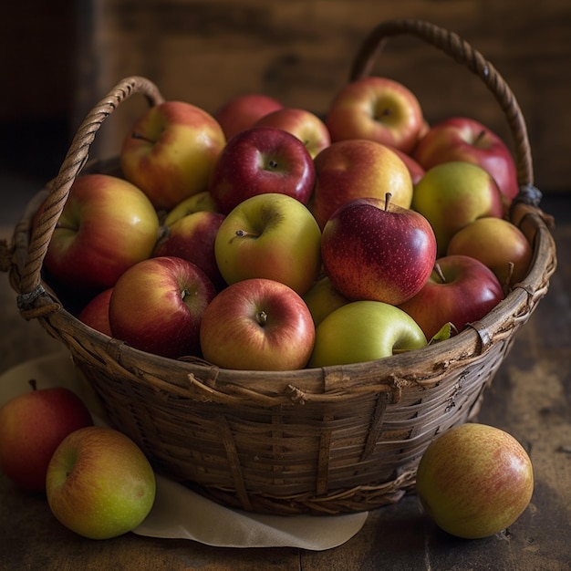 Una canasta de manzanas con una que dice "manzanas"