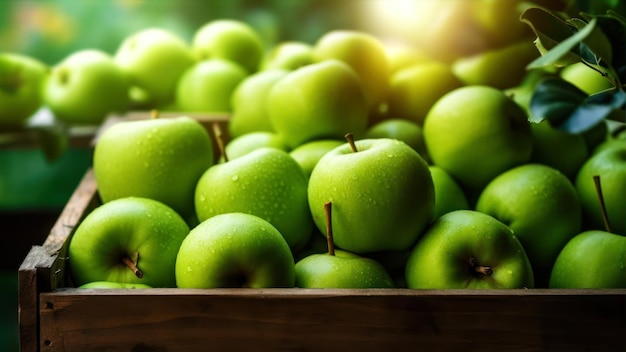 Una canasta de manzanas verdes con la palabra manzana