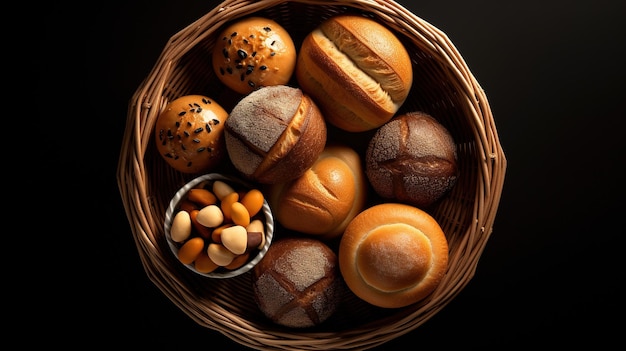 Una canasta de panes con nueces