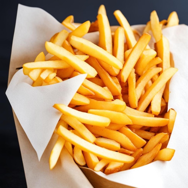 una canasta de papas fritas con un pedazo de papel en ella