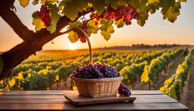 Foto una canasta de uvas con una canasa de uvas en una mesa