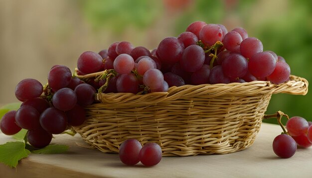 Foto una canasta de uvas con una canasa de uvas en la mesa