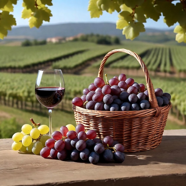 una canasta de uvas y una canasa de uvas en una mesa