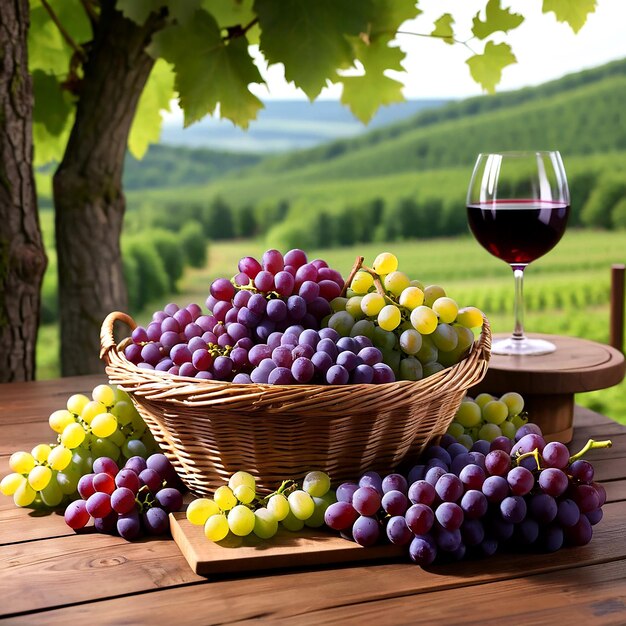 Foto una canasta de uvas y una canasa de uvas en una mesa