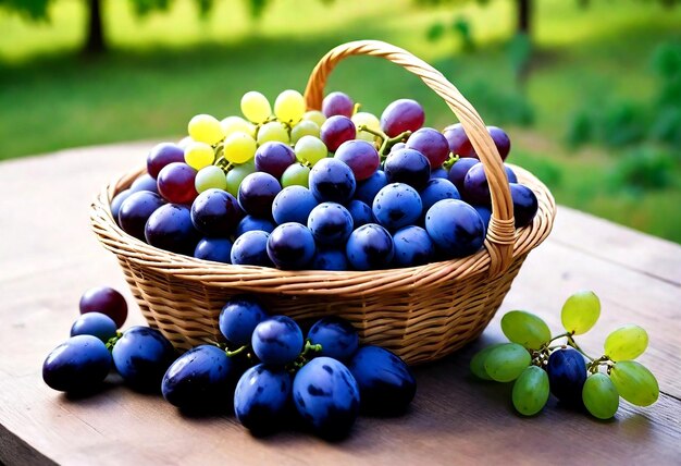 una canasta de uvas y uvas con una canasa de uvas