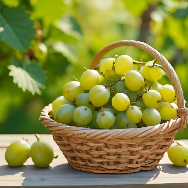 una canasta de uvas con uvas verdes en ella