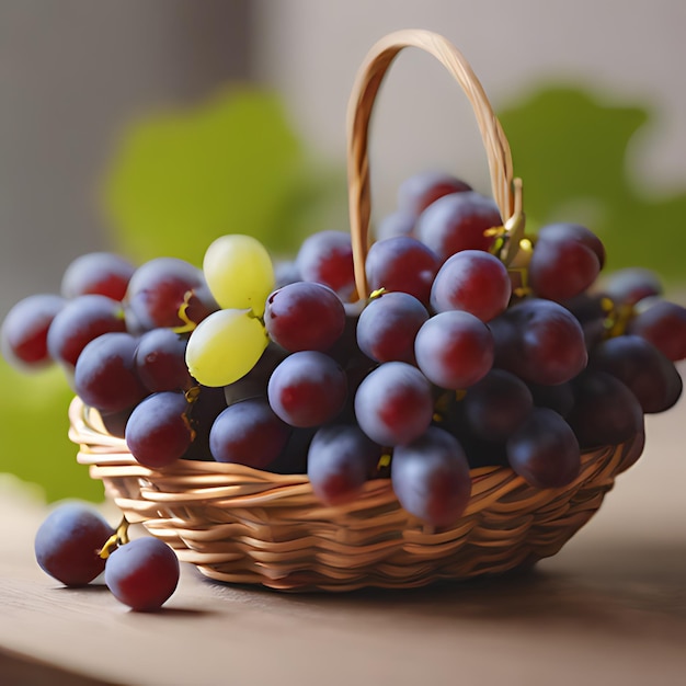 una canasta de uvas con uvas verdes en el fondo