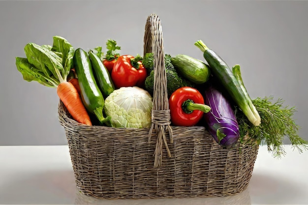 una canasta de verduras, incluidas zanahorias, apio y apio