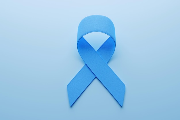 Cáncer de próstata Cinta azul claro como símbolo de la conciencia del cáncer de próstata Renderización en 3D