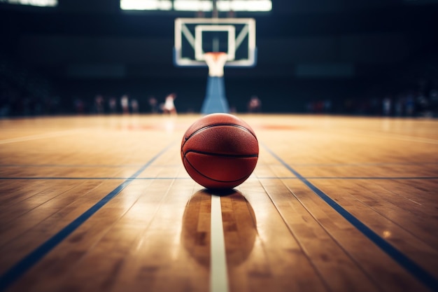 Cancha de baloncesto con aro rojo y suelo blanco.