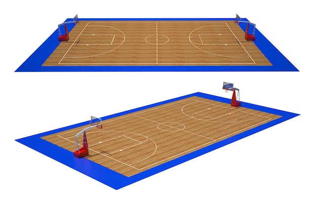 Cancha de baloncesto y canasta de baloncesto.