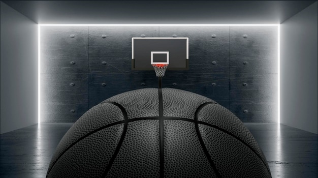 Cancha de baloncesto cubierta con render 3d de bolas negras