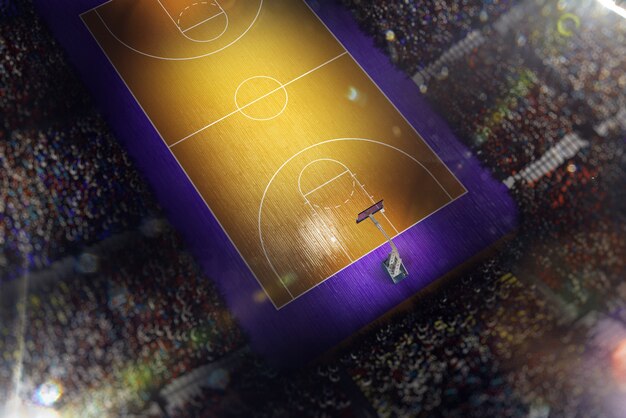 Cancha de baloncesto, deporte, arena, 3d, render, plano de fondo