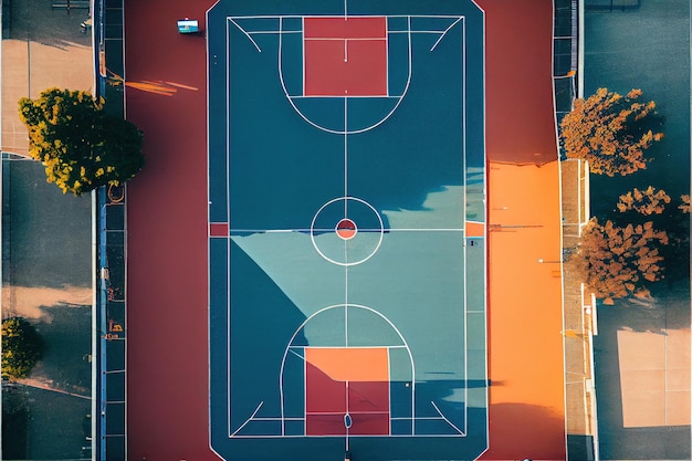 Cancha de baloncesto pública de arriba hacia abajo imagen aérea