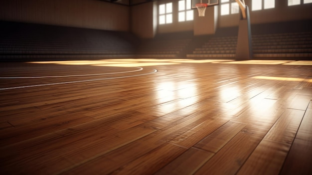 Cancha de baloncesto Sport arena AI generó desenfoque de fondo en distancia de tiro largo