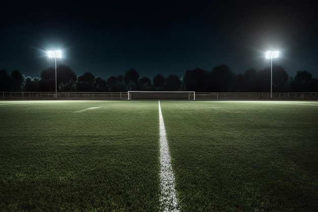 Una cancha de fútbol con una línea blanca que dice fútbol.