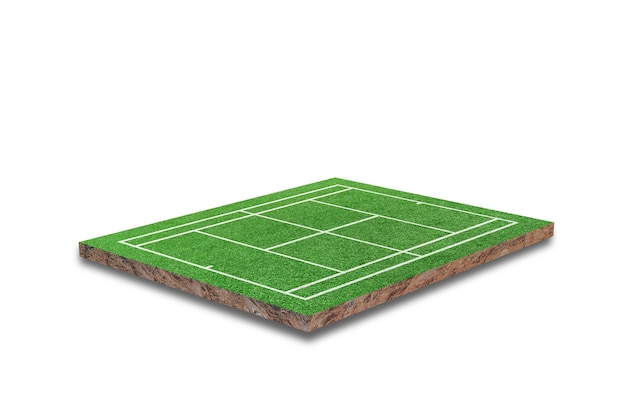 Cancha de tenis aislada. Hierba verde realista. Representación 3D