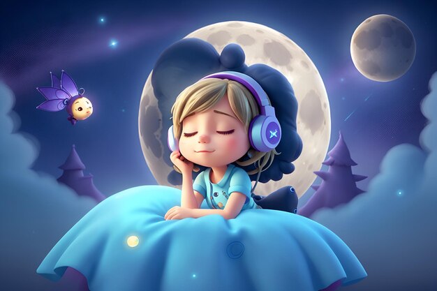 canción de cuna dibujos animados durmiendo en el fondo relajante de la luna