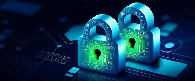 Candado con Keyhole en seguridad de datos en circuito Concepto digital de seguridad moderno