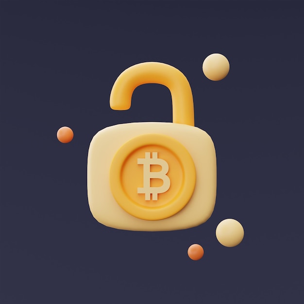 Candado con signo de bitcoinConcepto de protección de criptomonedasservicios de tecnología de cadena de bloquesestilo minimalistaRepresentación 3d