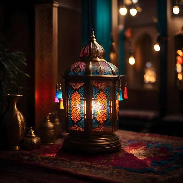 Candeeiro de inspiração árabe com luzes coloridas