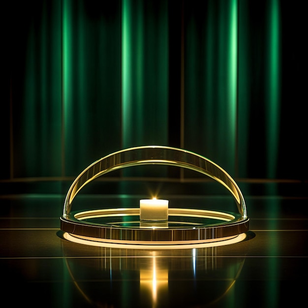 Foto candeeiro verde e dourado com um círculo branco no meio
