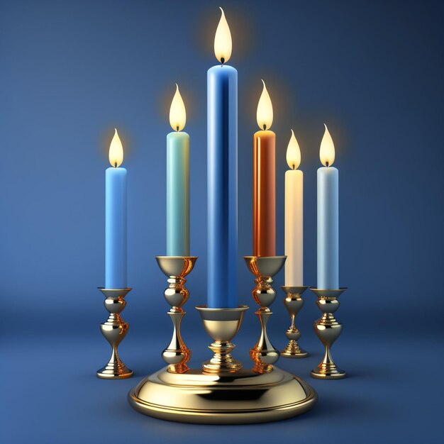 Candelabro de Hanukkah con seis velas encendidas