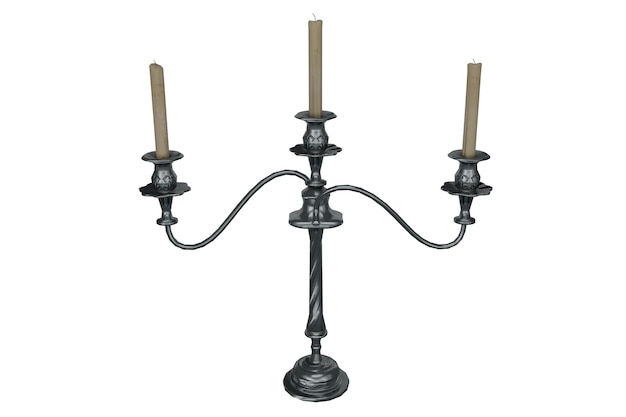 Candelabro de mesa de plata de renderizado 3d con tres velas